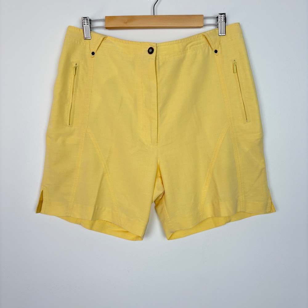 Jamie Sadock Womens High Rise Golf Shorts Size 14 Yellow Pockets Sporty Golfcore